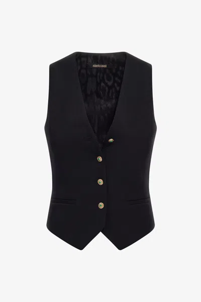 Roberto Cavalli Quilted Vest In Black