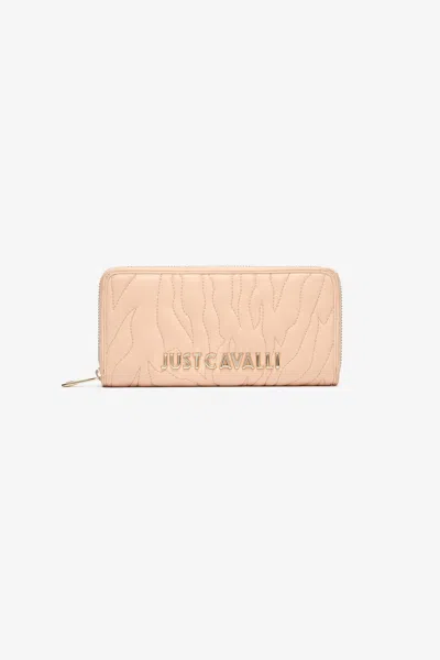Roberto Cavalli Quilted Wallet With Logo In Light Brown