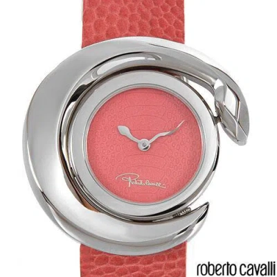 Pre-owned Roberto Cavalli R7251113055 Silver Tone Pink Leather Strap Womens Watch