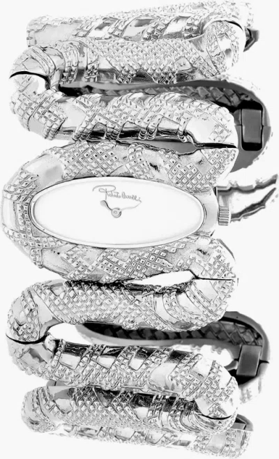 Pre-owned Roberto Cavalli R7253195515 Cleopatra Stainless Silver Tone Snake Ladies Watch