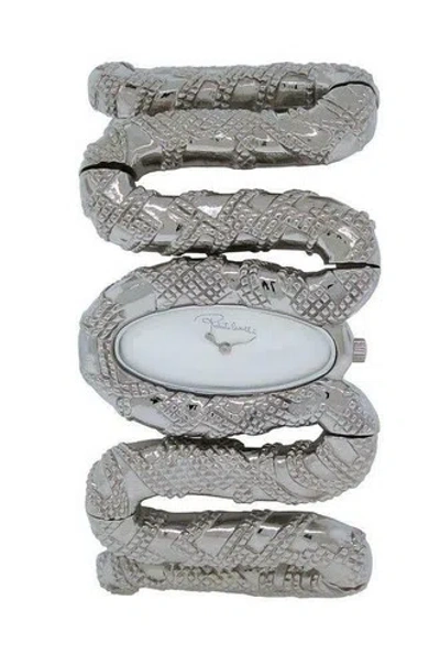 Pre-owned Roberto Cavalli R7253195515 Cleopatra Women's Analog Silver Tone Snake Watch In Dark Gray