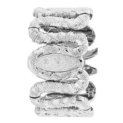 Pre-owned Roberto Cavalli R7253195615 Cleopatra Stainless Silver Tone Snake Ladies Watch