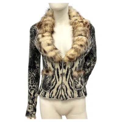 Pre-owned Roberto Cavalli Rare Class  2000�s Mohair Cashmere & Dyed Fox Fur Jacket In Beige