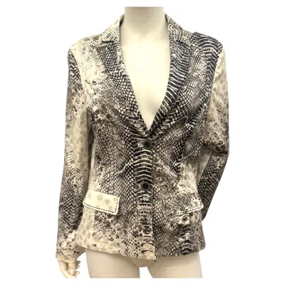 Pre-owned Roberto Cavalli Rare Class  2000�s Python Print Cotton Stretch Blazer Jacket In Beige