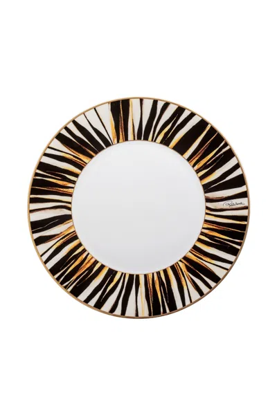Roberto Cavalli Ray Of Gold 2 Dinner Plates Set In Black