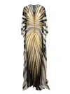Roberto Cavalli Ray Of Gold Printed Viscose Long Dress In Metallic