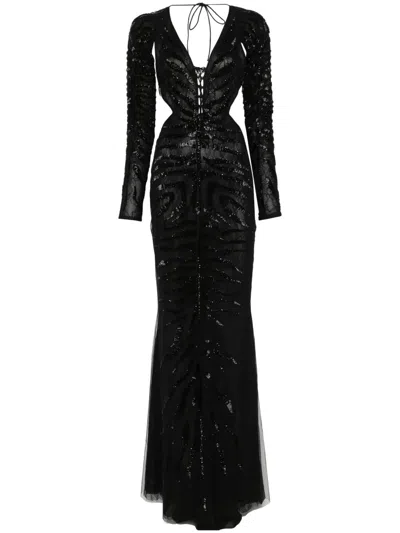 Roberto Cavalli Ray Of Gold Gown In Black