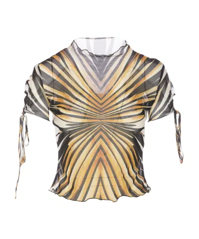 Roberto Cavalli Ray Of Gold Mesh T-shirt In Brown