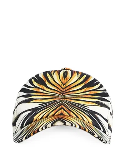 Roberto Cavalli Ray Of Gold Print Baseball Cap In Brown