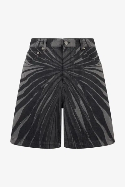 Roberto Cavalli Ray Of Gold Print Bermuda Shorts In Black