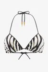 Roberto Cavalli Ray Of Gold-print Bikini Top In Gold