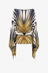Roberto Cavalli Printed Boat-neck Belted Caftan Top In Gold