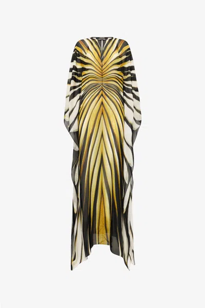 Roberto Cavalli Ray Of Gold Print Chiffon Long Caftan