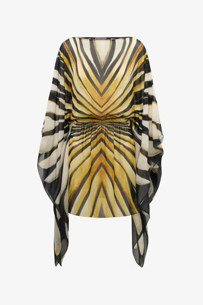 ROBERTO CAVALLI RAY OF GOLD DRUCK KAFTAN KLEID SEIDE
