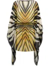 Roberto Cavalli Ray Of Gold Print Chiffon Silk Dress In Gold