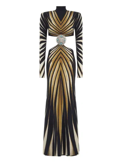 Roberto Cavalli Ray Of Gold-print Gown In Multi