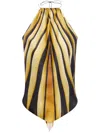 Roberto Cavalli Ray Of Gold Print Halterneck Silk Top In Gold