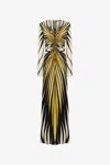 Roberto Cavalli Yellow And Black Viscose Maxi Dress In Gold