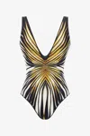 Roberto Cavalli Ray Of Gold Printed Lycra Swimsuit In Gold