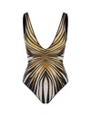 Roberto Cavalli Ray Of Gold Printed Lycra Swimsuit In Gold