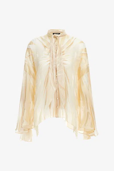 Roberto Cavalli Ray Of Gold Print Satin Blouse In Ivory