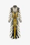 Roberto Cavalli Ray Of Gold Print Silk Shirt Dress In Gold