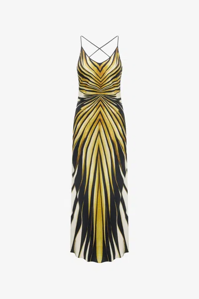 Roberto Cavalli Ray Of Gold Print Silk Maxi Dress