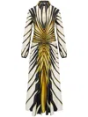 Roberto Cavalli Ray Of Gold Print Silk Shirt Dress In Neutrals