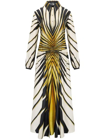 Roberto Cavalli Ray Of Gold Print Silk Shirt Dress