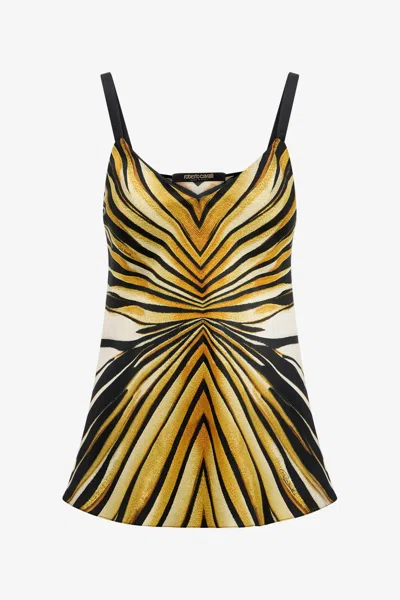 ROBERTO CAVALLI SEIDENTOP MIT RAY OF GOLD PRINT