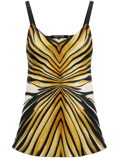 Roberto Cavalli Ray Of Gold Print Silk Top
