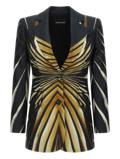 Roberto Cavalli Ray Of Gold-print Tailored Blazer
