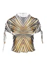 Roberto Cavalli Ray Of Gold Printed Tulle Top In Amarillo