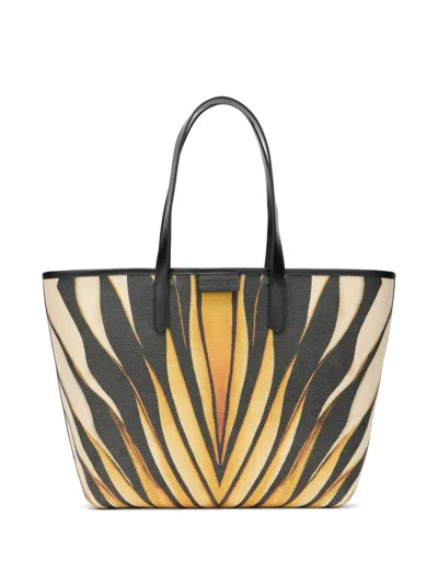 Roberto Cavalli Ray Of Gold Tiger-print Logo-patch Tote Bag In Yellow