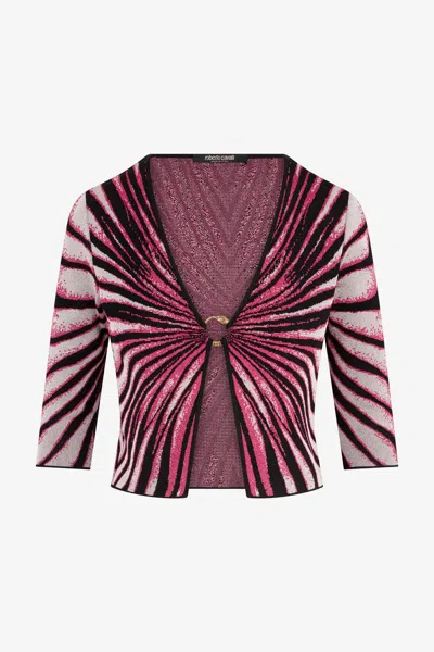 Roberto Cavalli Ray Of Paradise Print Cardigan In Purple