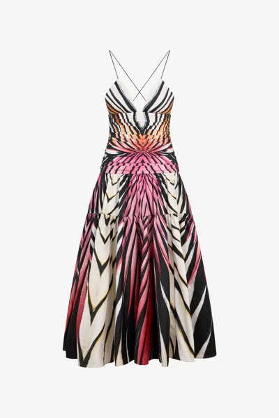 Roberto Cavalli Ray Of Paradise Print Midi Dress In Orange