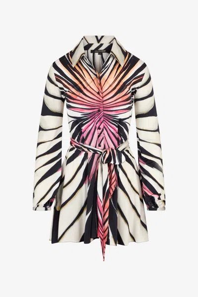Roberto Cavalli Ray Of Paradise Printed Mini Shirt Dress In Black
