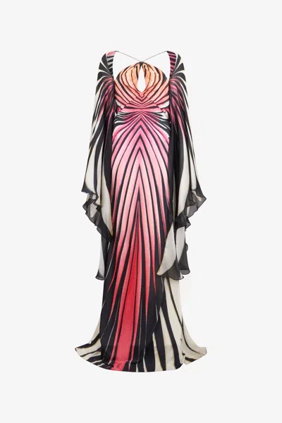 Roberto Cavalli Ray Of Paradise Print Silk Maxi Dress In Brown