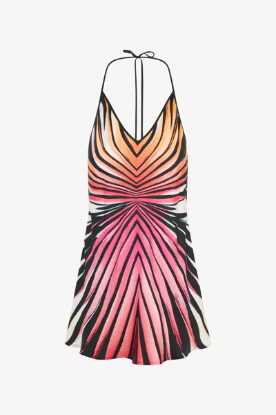 Roberto Cavalli Ray Of Paradise Print Silk Mini Dress In Orange