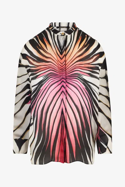 Roberto Cavalli Ray Of Paradise Print Silk Shirt In Multi