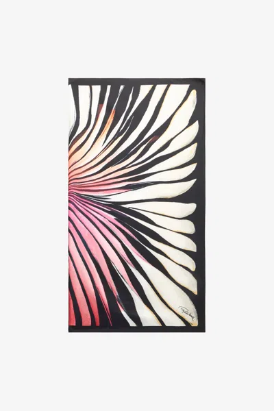 Roberto Cavalli Ray Of Paradise Print Silk Stole In Red