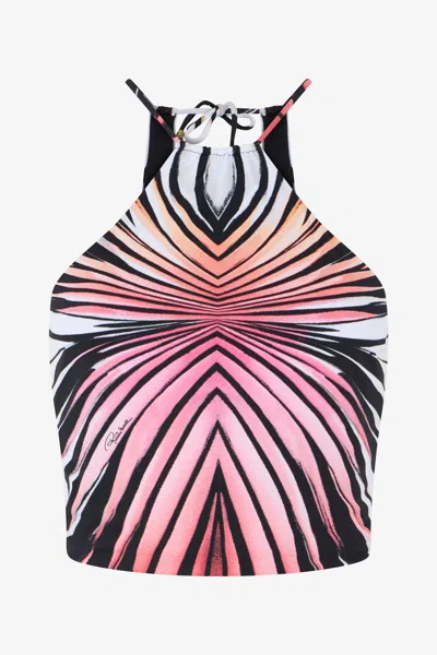 Roberto Cavalli Ray Of Paradise Zebra-print Halterneck Top In Multi