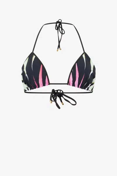 Roberto Cavalli Ray Of Paradise Print Triangle Bikini Top In Black