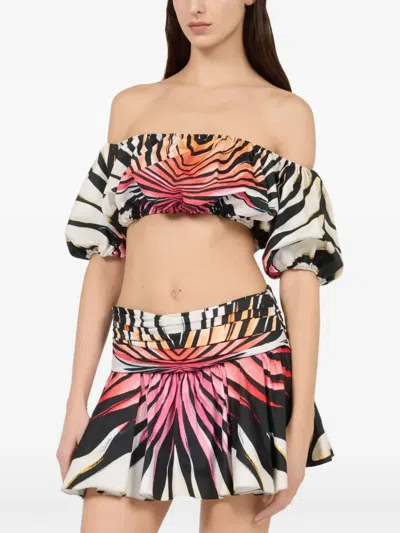 Roberto Cavalli Ray Of Paradise-print Off-the-shoulder Top In Multi