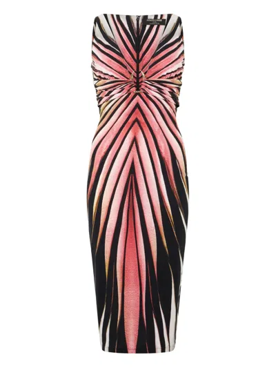 ROBERTO CAVALLI RAY OF PINK-PRINT V-NECK DRESS
