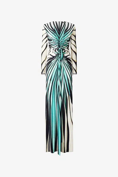 ROBERTO CAVALLI RAY OF SEA DRUCK KLEID MAXI