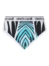 Roberto Cavalli Ray Of Sea-print Briefs In Blue