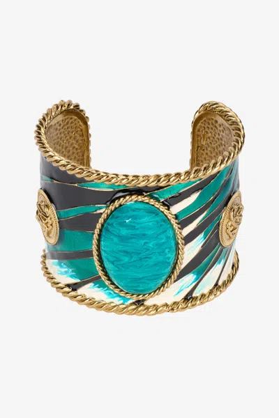 Roberto Cavalli Ray Of Sea Print Cuff Bracelet In Blue