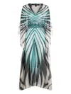 Roberto Cavalli Womens Turchese Belted Plunge-v-neck Silk Kaftan