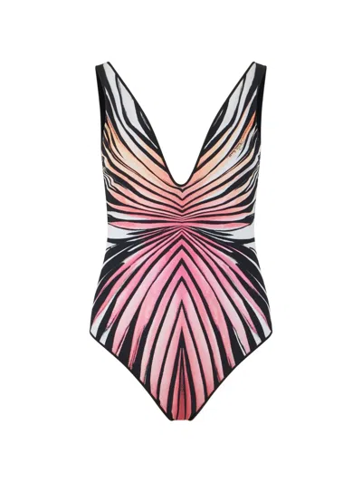Roberto Cavalli Ray-print V-neck Swimsuit In Black